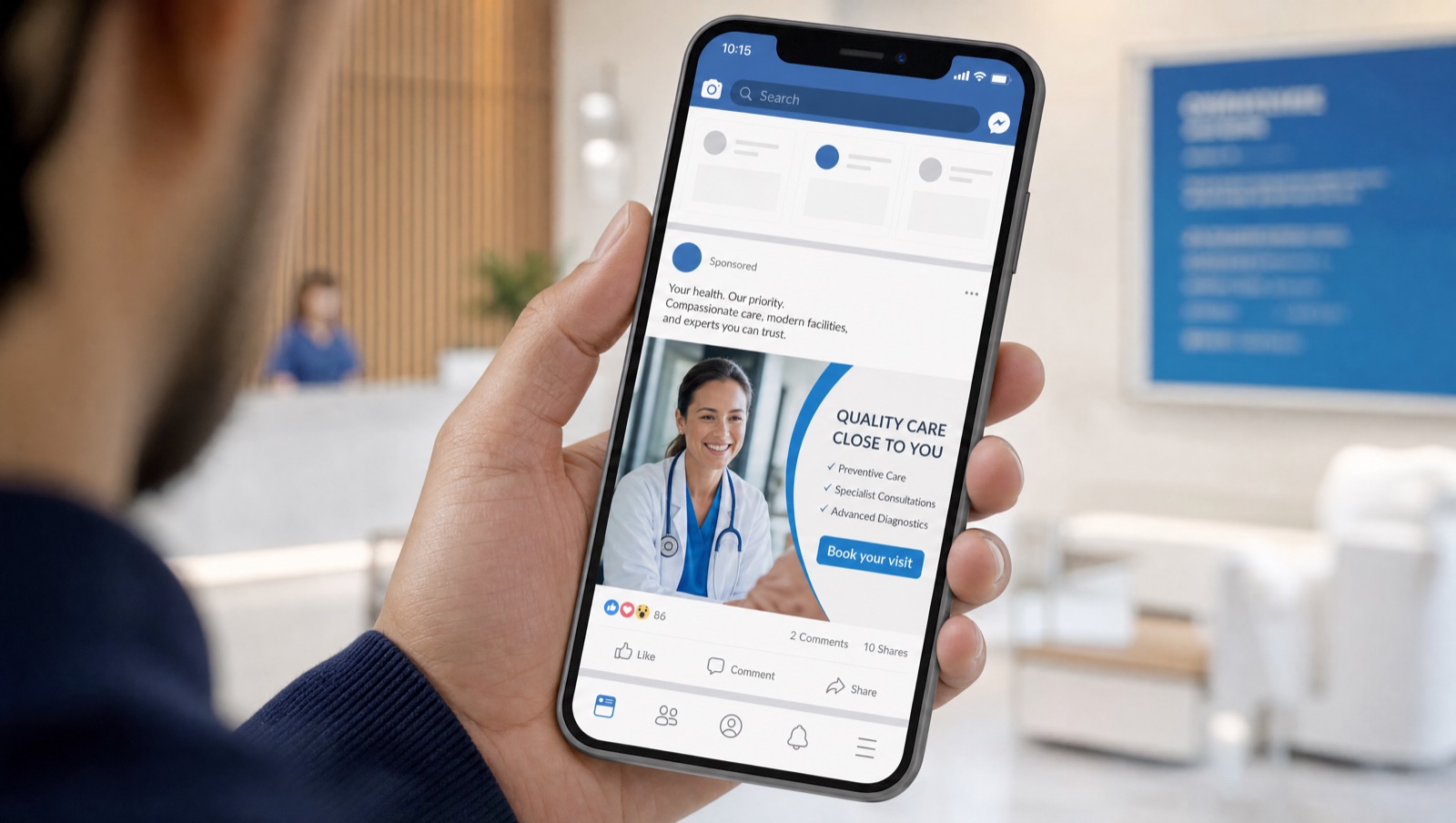 An account-safe ac install/replace ad in the social feed, built to run and draw the right buyer