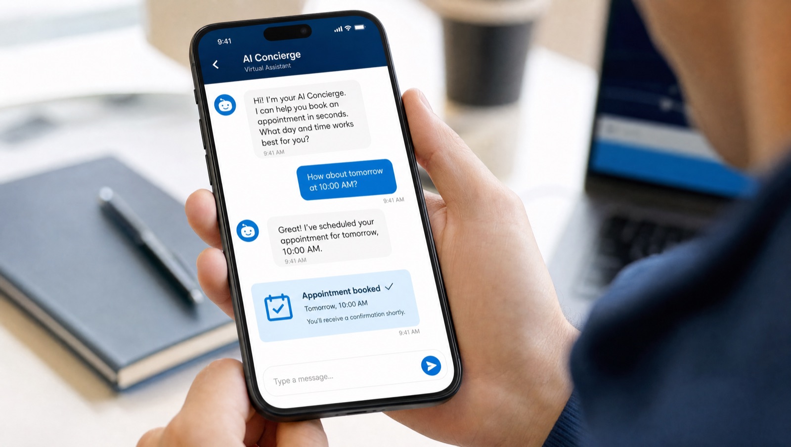 The Penguin AI concierge replying to a new ac install/replace lead in seconds and booking the appointment